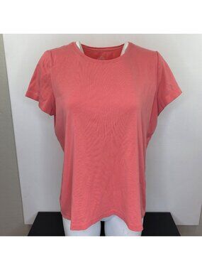 St Johns Bay Womens Solid Salmon Pink Crewneck Short Sleeve T-Shirt Size XL